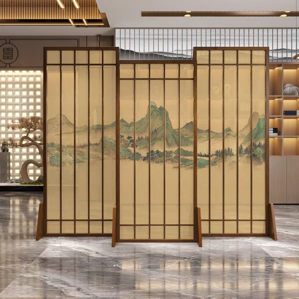 新中式屏風隔斷辦公室可移動茶室餐飲美容院餐廳開業入戶玄關大廳