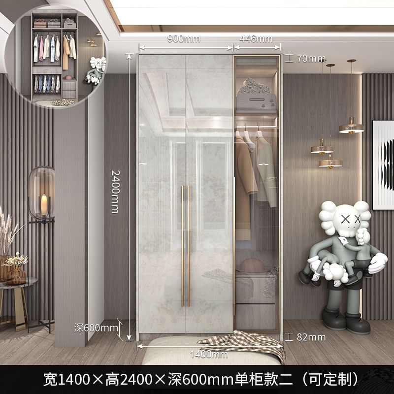 轻奢衣柜家用卧室玻璃门简约现代小户型亮光实木衣柜带梳妆台定制
