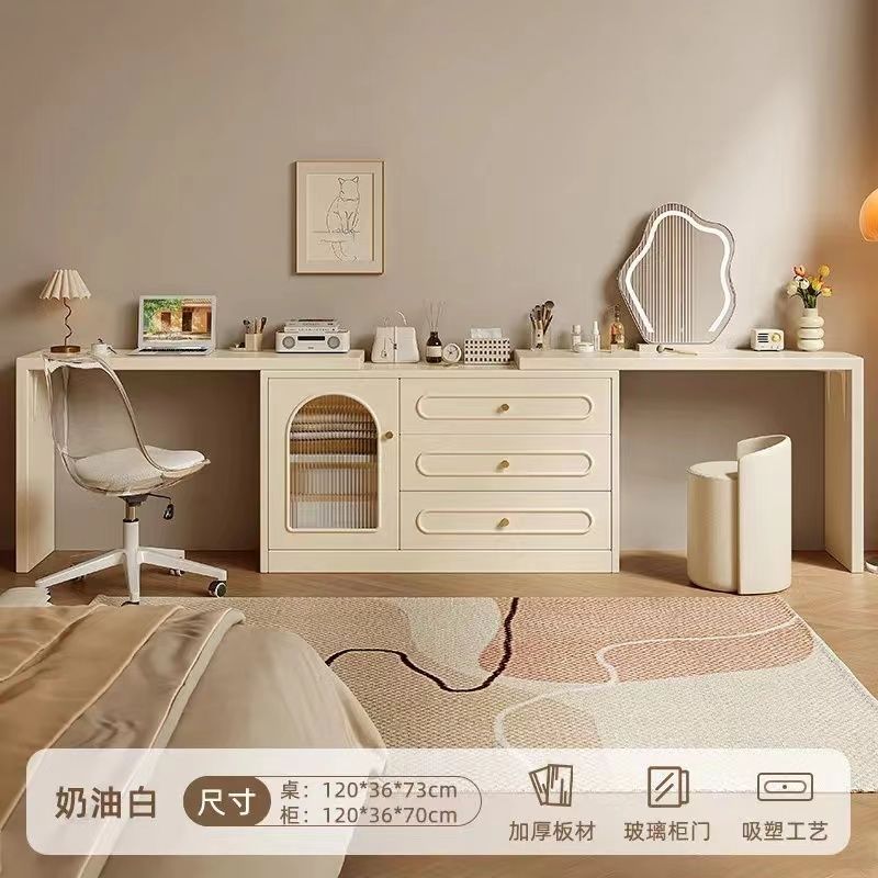 梳妆台卧室简约现代床头柜化妆台收纳柜一体2024新款奶油风化妆桌