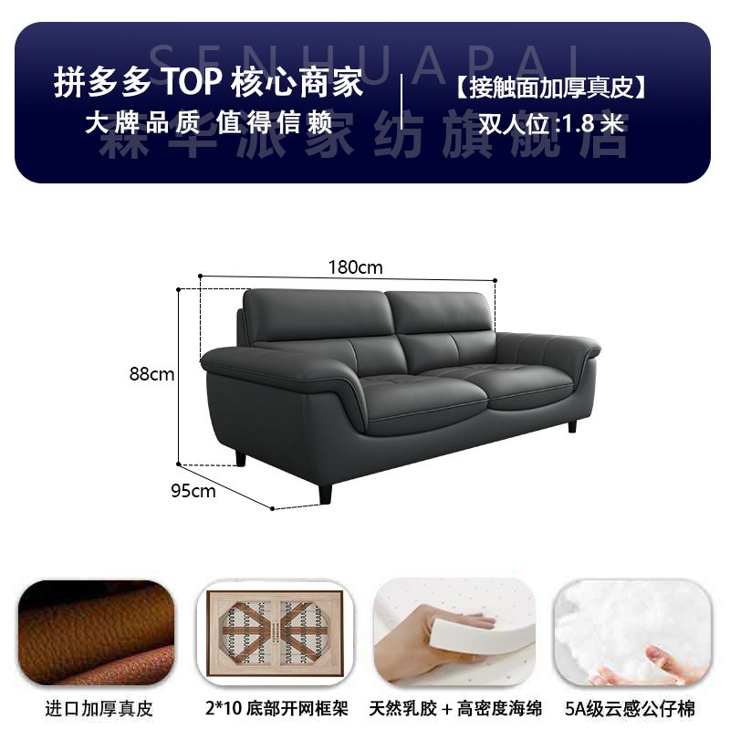 森华派真皮沙发客厅大小户型北欧现代简约轻奢三人位直排铁艺沙发