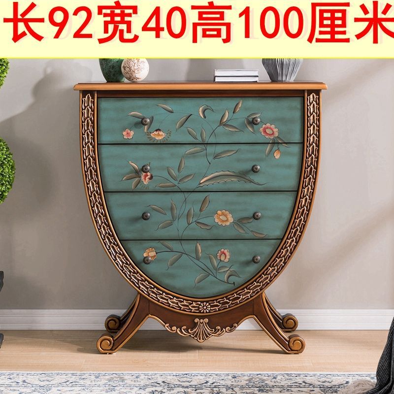 欧式玄关柜台美式斗柜彩绘实木装饰柜走廊柜复古收纳柜子家具整装