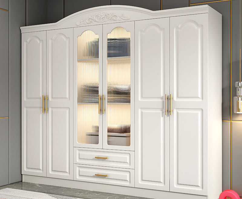 奶油风玻璃门衣柜家用卧室出租房经济型储物收纳柜子组装大衣橱