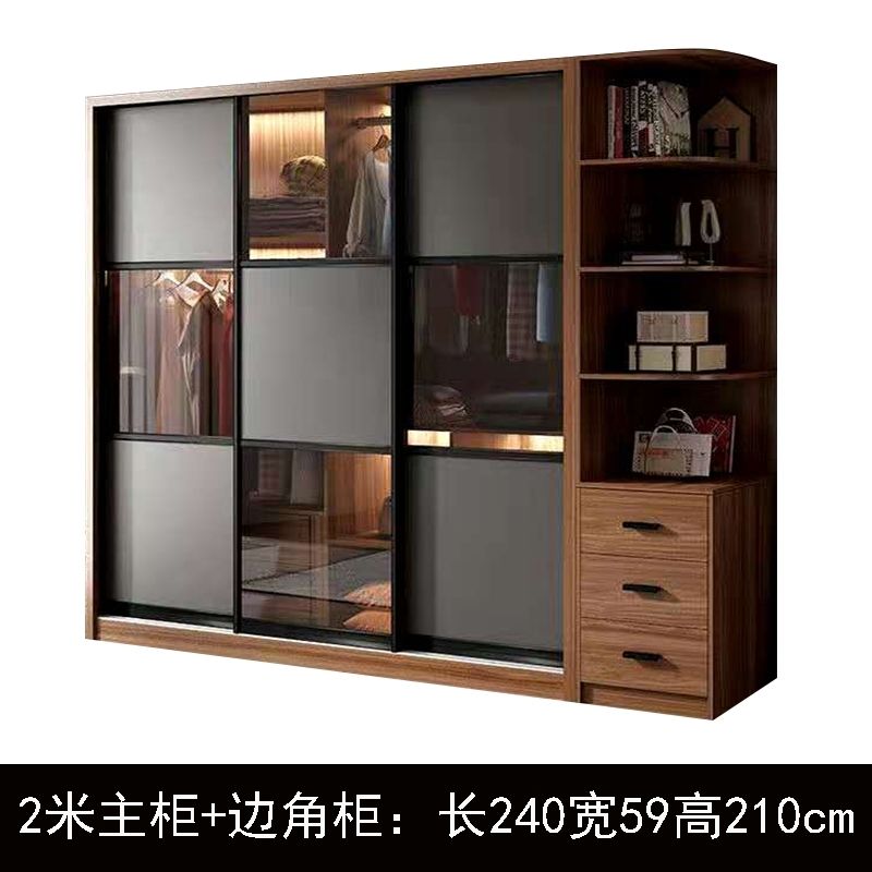 推拉门衣柜大衣柜玻璃门现代北欧简约家用卧室家具高组合组装衣橱