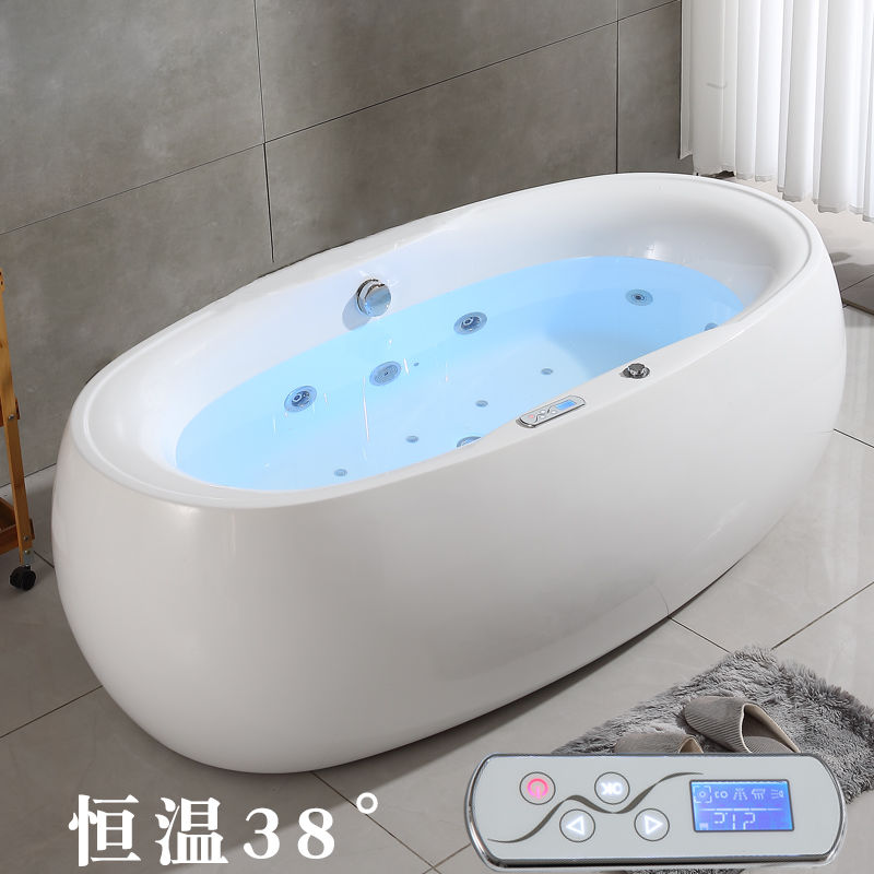 沐强亚克力独立式家用成人浴盆一体椭圆酒店按摩双人情侣网红浴缸