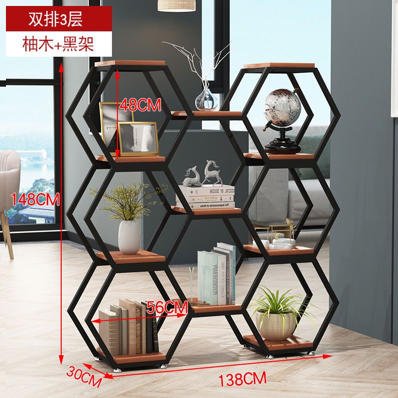 铁艺隔断置物架创意六边形组合架办公室屏风落地式多层书架博古架