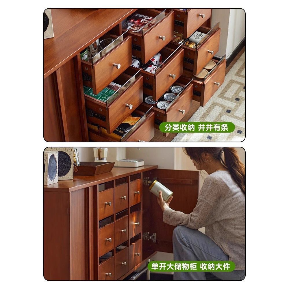 复古北欧实木客厅边柜储物柜卧室小户型床尾简约收纳柜中抽屉九斗