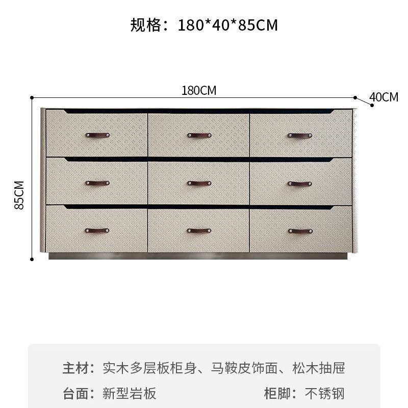 中古风马鞍皮梳妆台斗柜一体法式复古压花高级卧室实木收纳化妆桌