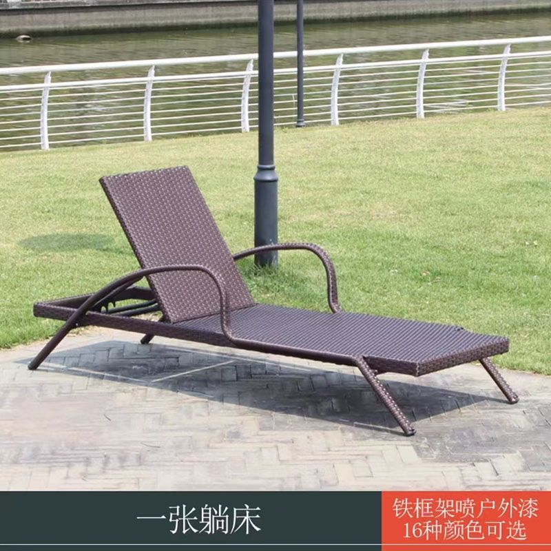 户外躺床阳台休闲藤椅室外庭院躺椅别墅游泳池躺床折叠藤编沙滩椅