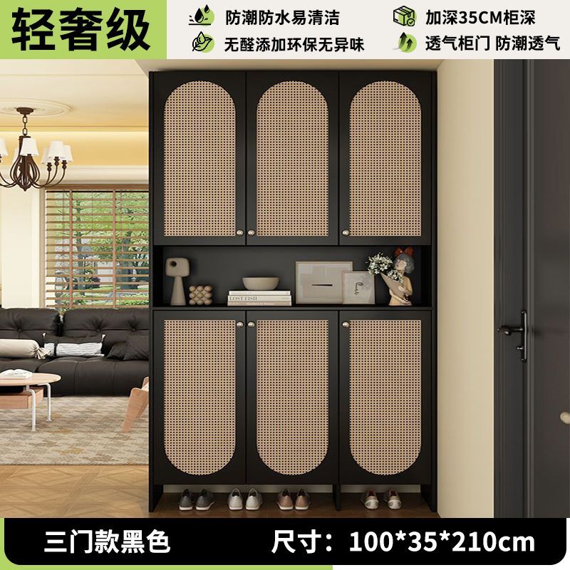 入户收纳鞋柜复古家用藤编门口透气隔断新款玄关靠墙储物落地鞋柜
