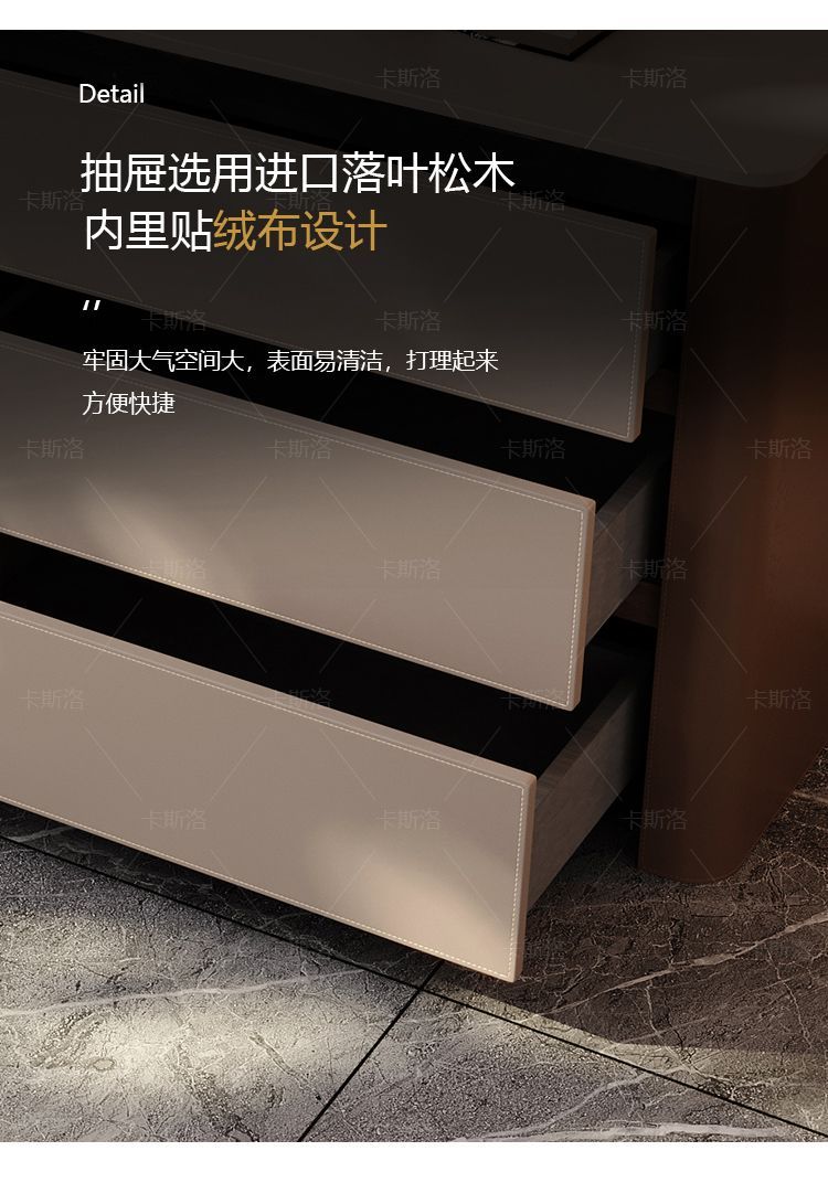 意式極簡伸縮巖板梳妝檯臥室實木收納櫃多功能馬鞍皮化妝桌組合