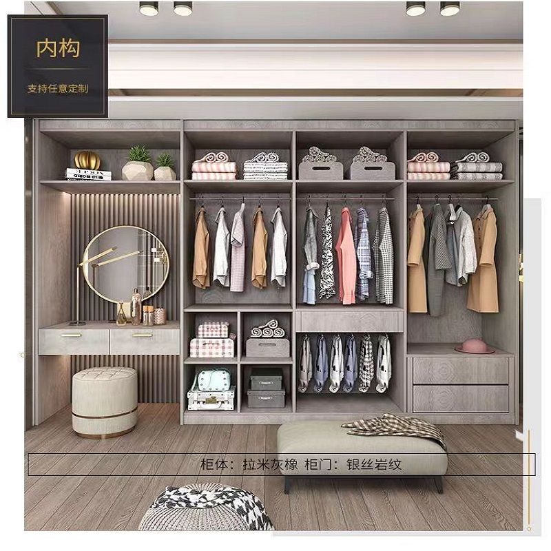 轻奢衣柜家用卧室玻璃门简约现代小户型亮光实木衣柜带梳妆台定制