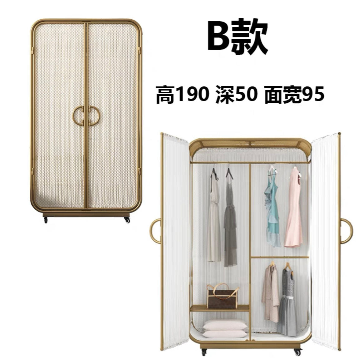 北欧现代简约环保铁艺衣柜挂式收纳家用卧室四开门整体组合大衣橱