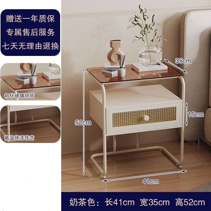 簡約家用臥室牀頭櫃現代網紅玻璃客廳置物架小型創意收納儲物櫃