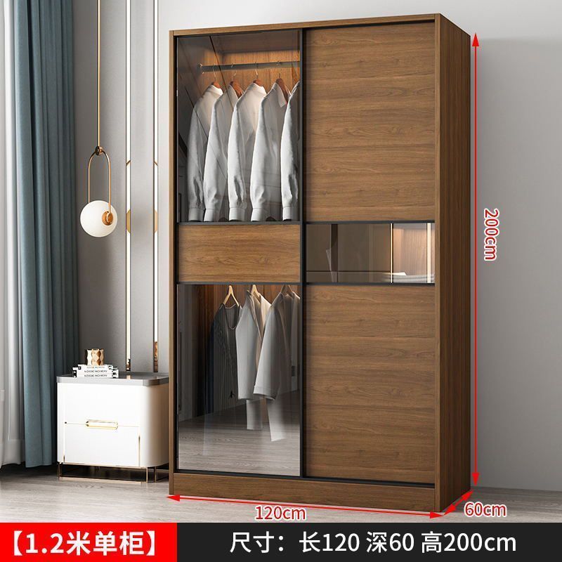 千秋柏态实木衣柜家用卧室推拉门玻璃柜子小户型出租房用简易衣橱
