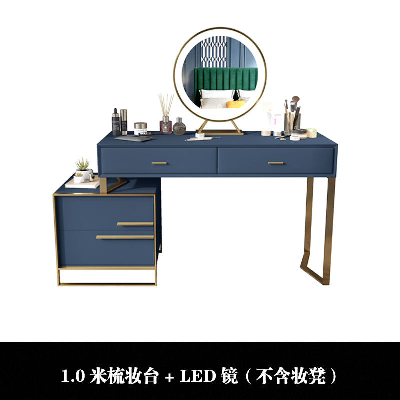 轻奢现代小户型卧室简约LED镜梳妆台收纳柜一体全实木化妆桌