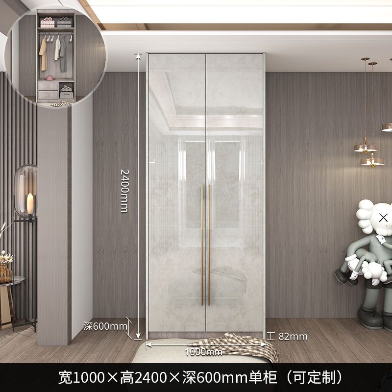 轻奢衣柜家用卧室玻璃门简约现代小户型亮光实木衣柜带梳妆台定制