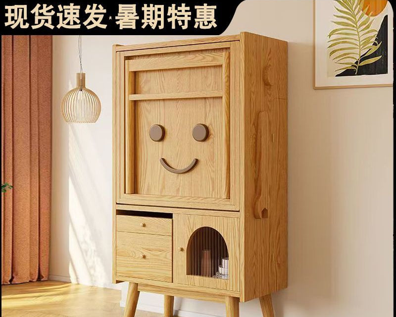 北欧折叠餐桌椅伸缩收纳实木长方形小户型吃饭桌子奶油餐边柜一体