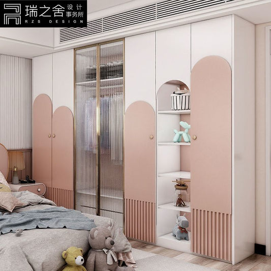儿童衣柜女孩粉色实木家用卧室柜子储物柜小型宝宝轻奢衣橱收纳柜