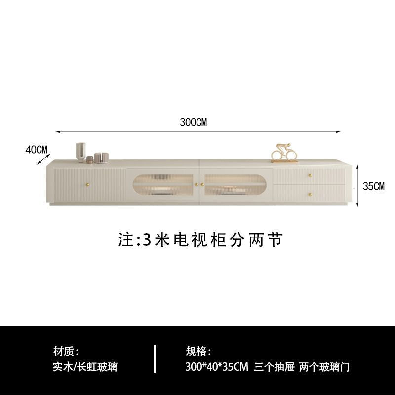 奶油風懸空電視櫃白色現代簡約實木小戶型懸掛式懸浮茶几電視機櫃
