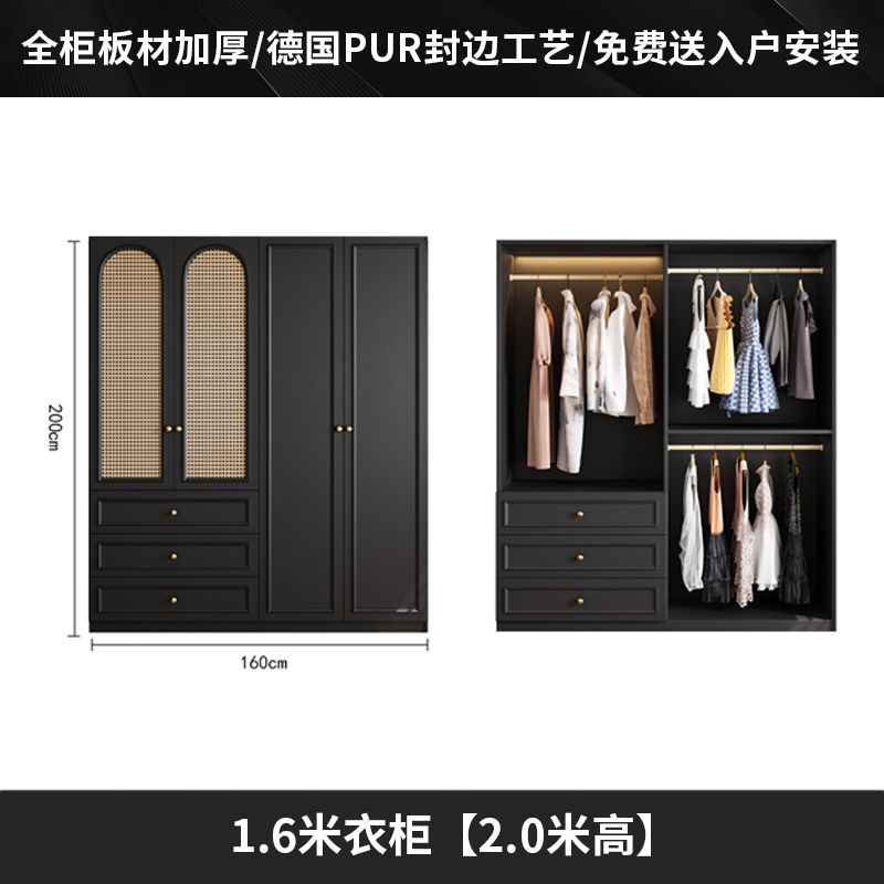 中古风衣柜黑色柜子衣柜家用卧室小户型现代简约边柜顶柜现货美式