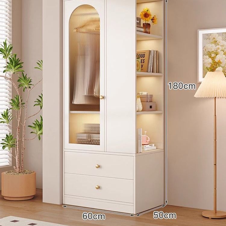 实木衣柜床头柜一体卧室家用奶油风衣橱小户型床边收纳置物储物柜