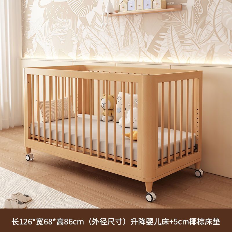 榉木婴儿拼接床加宽床边可升降实木bb床新生儿宝宝床新生婴儿床