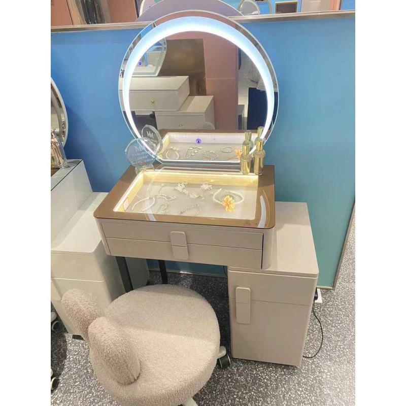 輕奢梳妝檯帶燈小戶型化妝臺收納一體臥室家用化妝桌高級氣質簡約