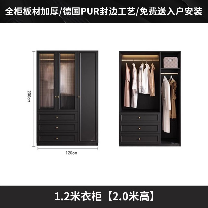 中古风衣柜黑色柜子衣柜家用卧室小户型现代简约边柜顶柜现货美式