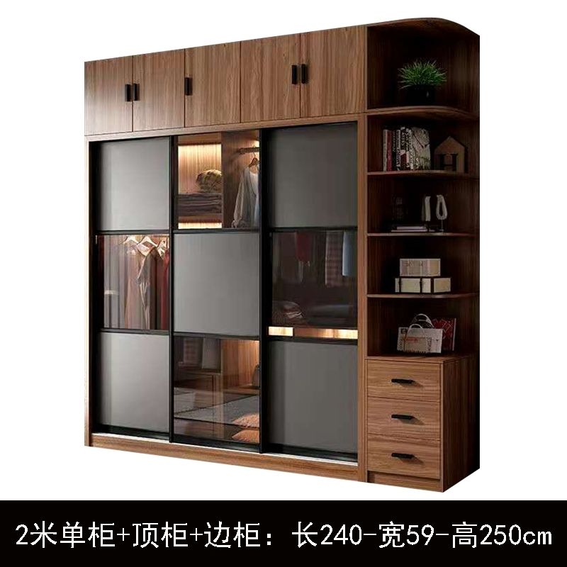 推拉门衣柜大衣柜玻璃门现代北欧简约家用卧室家具高组合组装衣橱