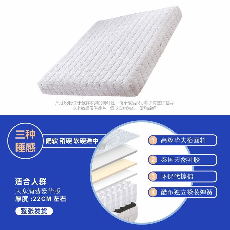 全拆洗式捲包牀墊席夢思家用軟墊1.8m獨立彈簧乳膠軟硬可調節定製