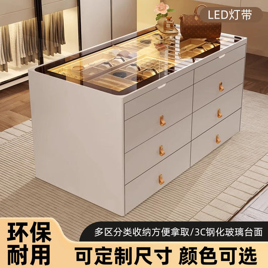 10086超能装的首饰框3C钢化玻璃台面LED灯带多区分类收纳柜台高端