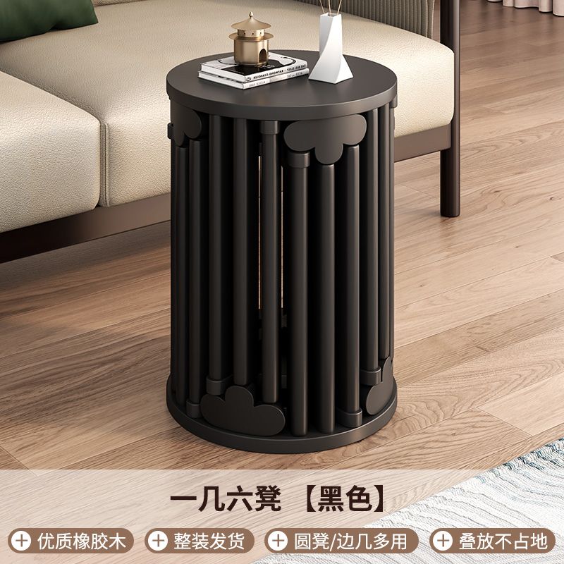 实木可叠放茶几组合凳子叠叠乐圆凳餐桌待客备用凳带滑轮折叠椅子