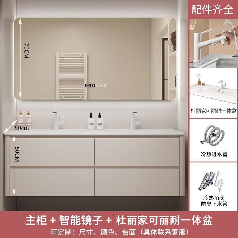 進口杜邦可麗耐一體雙盆浴室櫃組合橡木洗臉池定製雙人位洗漱臺