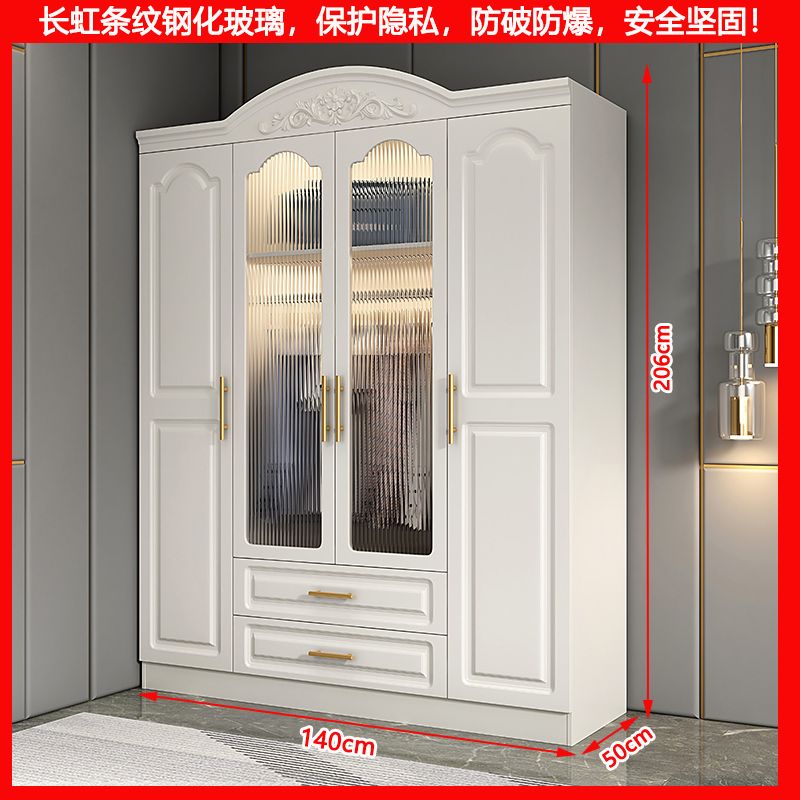 奶油风玻璃门衣柜家用卧室出租房经济型储物收纳柜子组装大衣橱