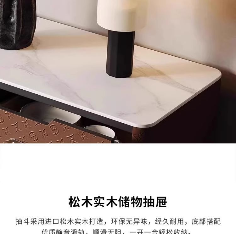 中古風馬鞍皮梳妝檯鬥櫃一體法式復古壓花高級臥室實木收納化妝桌