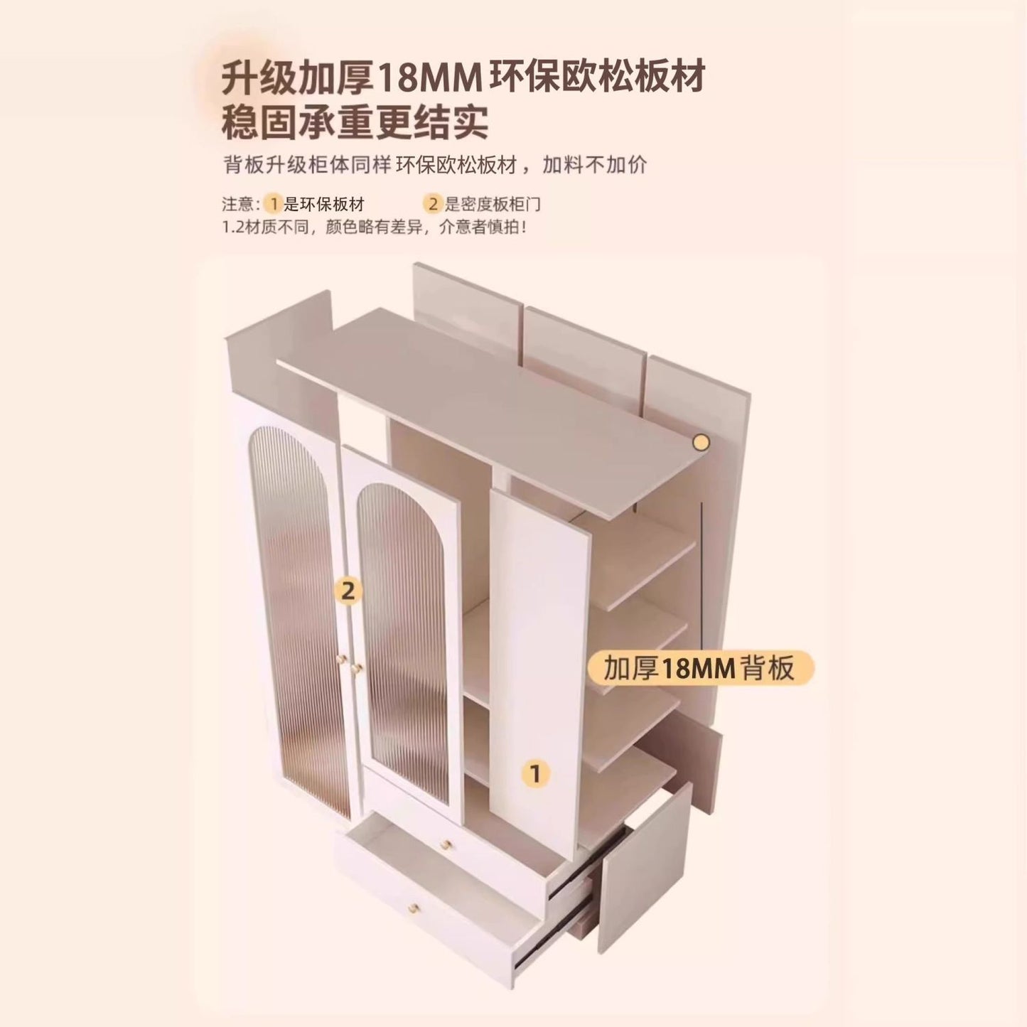 实木衣柜床头柜一体卧室家用奶油风衣橱小户型床边收纳置物储物柜