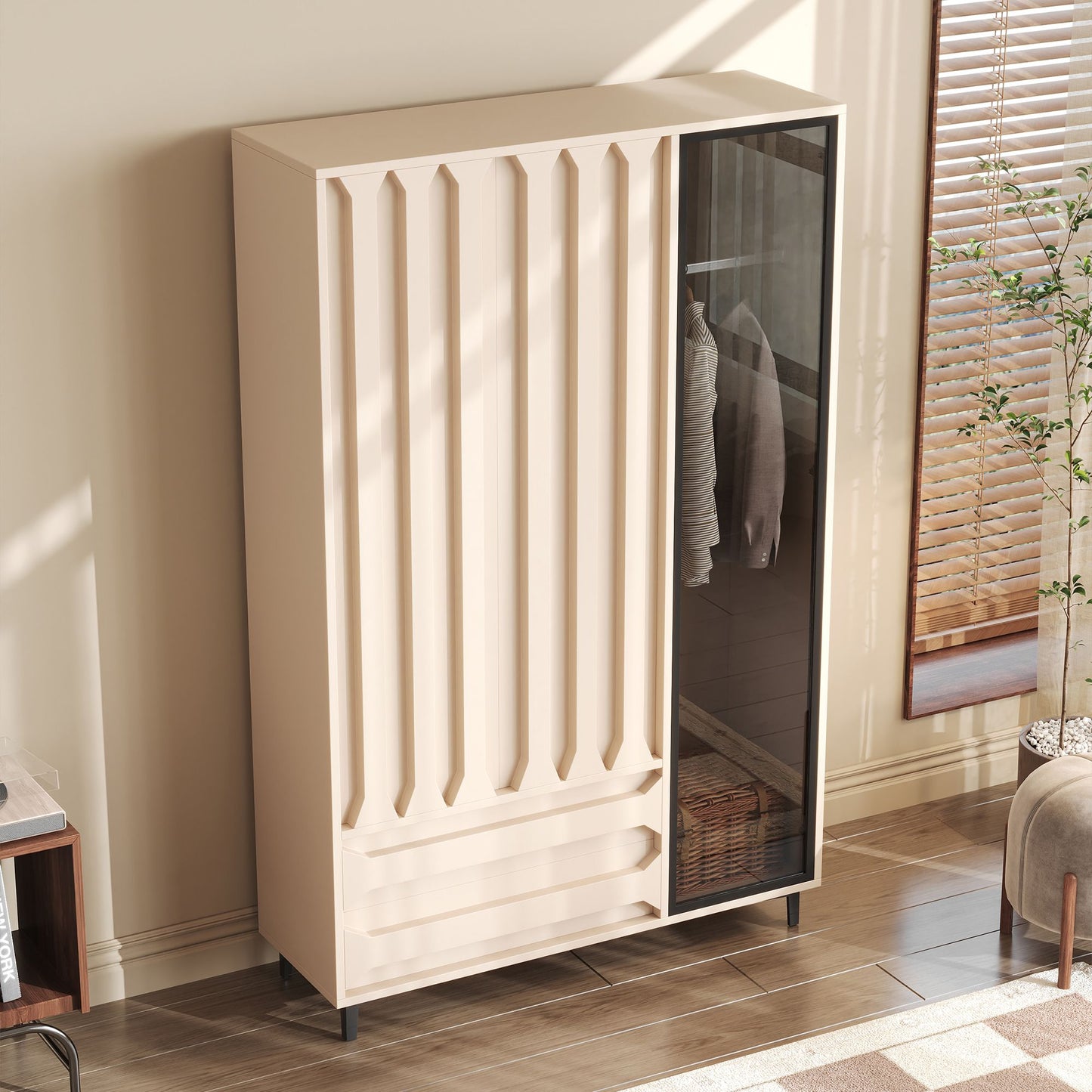 复古新中式独立衣柜卧室家用中古风收纳挂衣多功能储物衣橱可定制