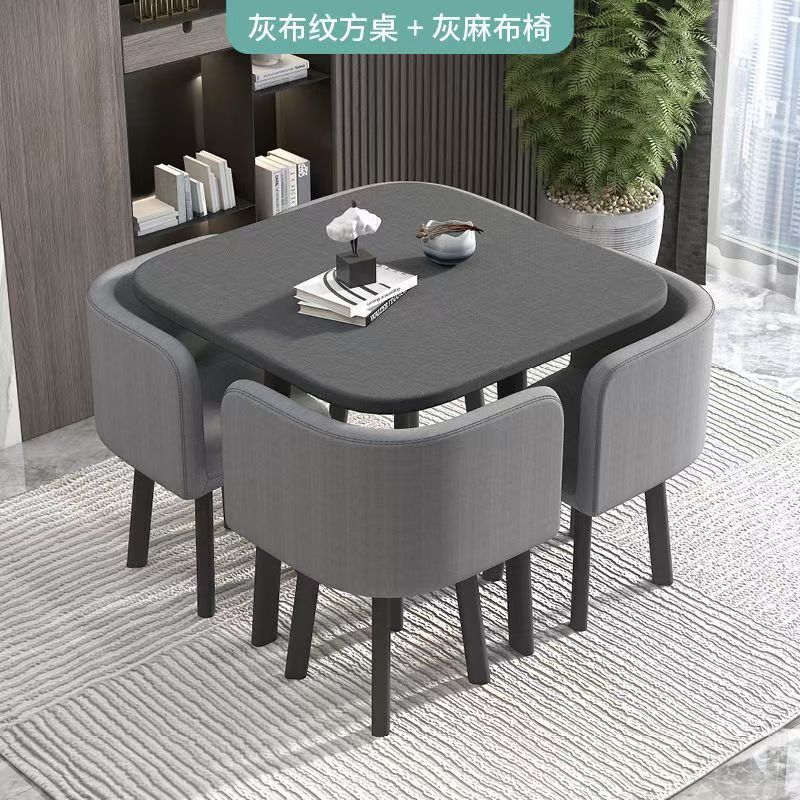 家用收纳小户型餐桌洽谈桌椅接待简约餐桌椅组合圆桌可收纳餐桌