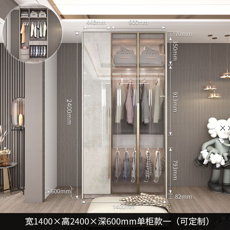 轻奢衣柜家用卧室玻璃门简约现代小户型亮光实木衣柜带梳妆台定制