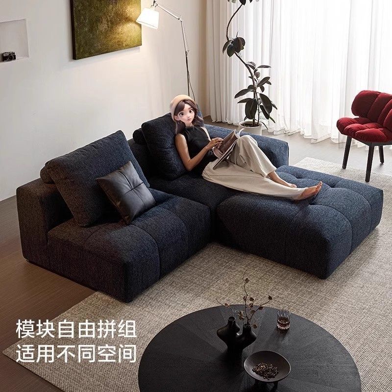 歌拉蒂亚雪尼尔像素沙发黑色复古豆腐块单扶手转角组合简约现代