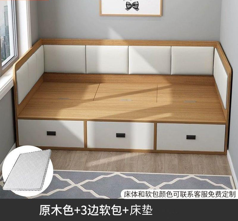 实木阳台榻榻米床小户型省空间软包床收纳储物床抽屉落地高箱定制