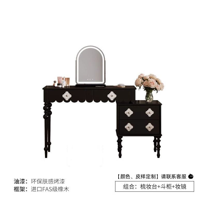 法式復古黑色簡約現代伸縮梳妝檯鬥櫃新款高級復古小戶型梳妝檯