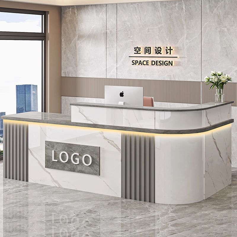 公司前台接待台中式转角吧台收银台服装店商用柜台办公桌简约现代