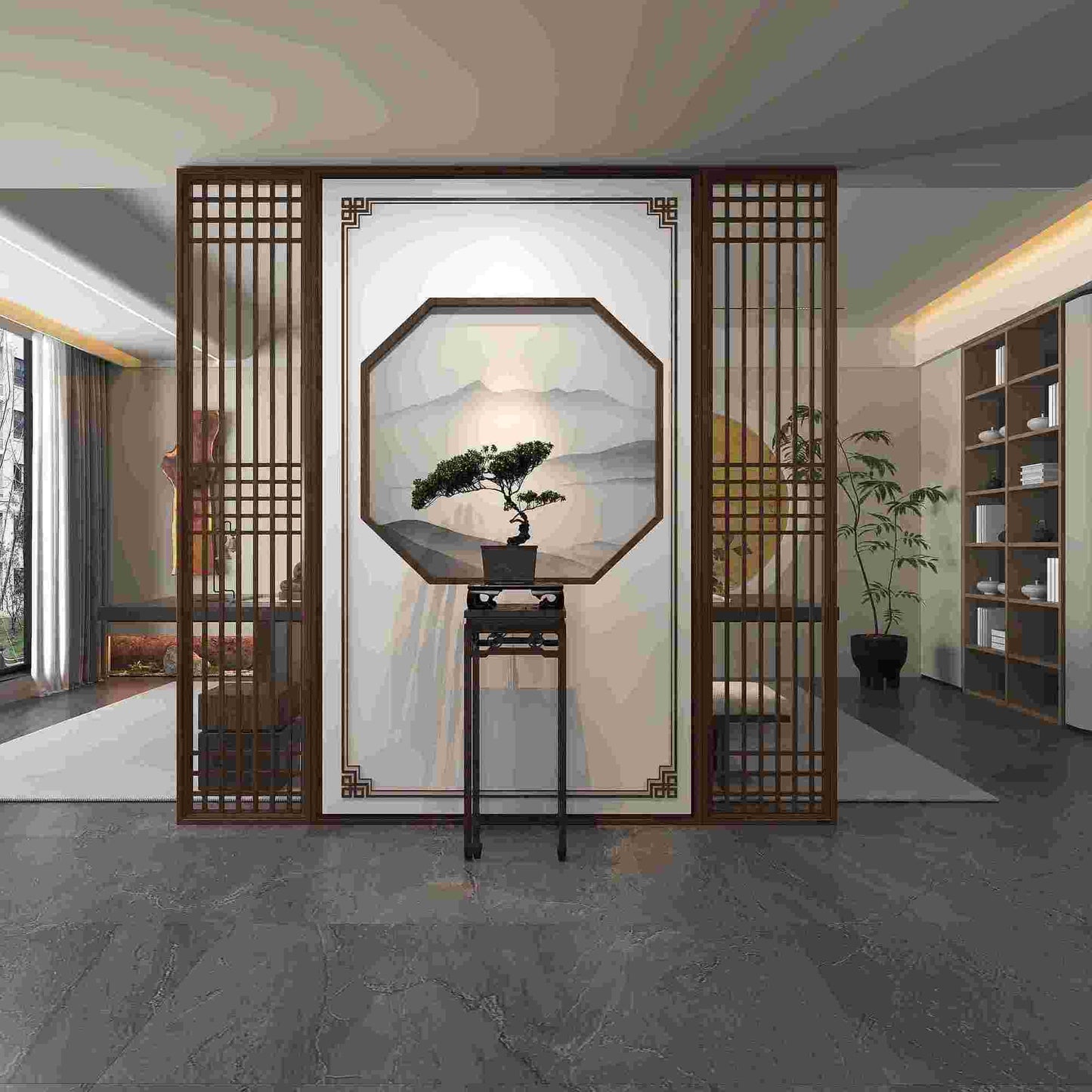 新中式實木屏風隔斷客廳玄關裝飾隔斷牆餐廳酒店背景牆格柵定製