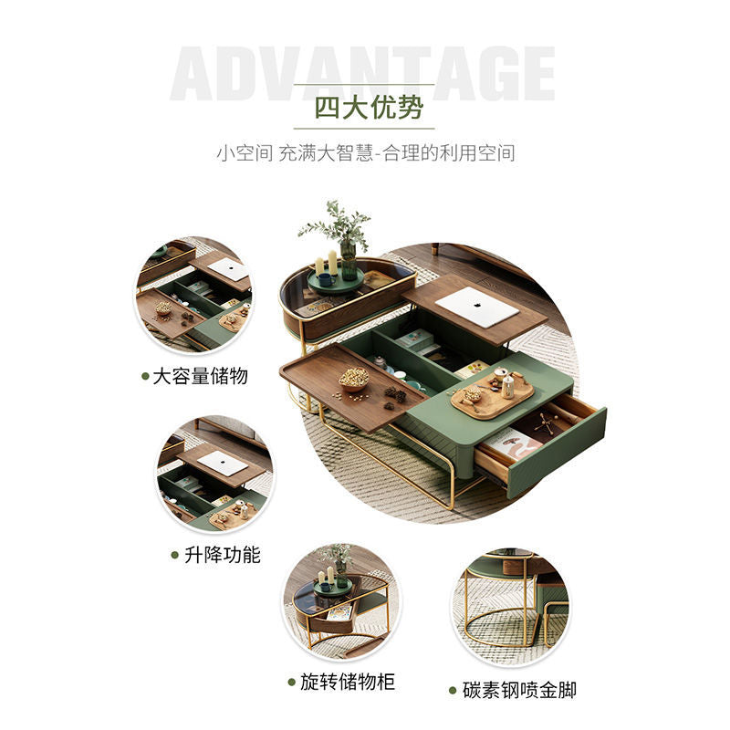 轻奢升降茶几电视柜组合小户型客厅多功能茶几家用现代简约茶桌子