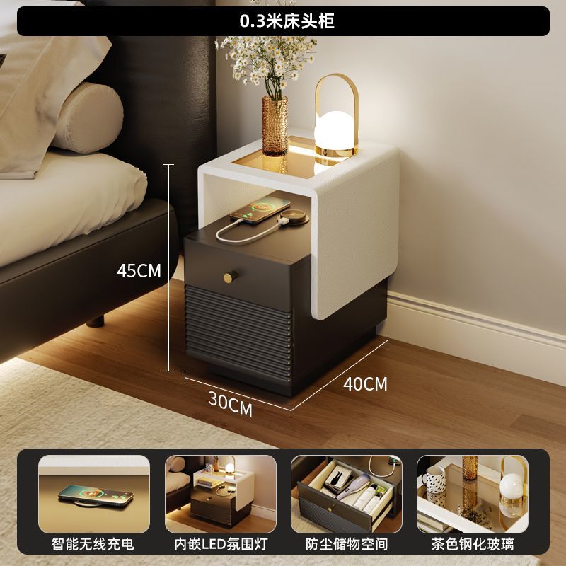 多功能牀頭櫃臥室家用小型牀邊櫃帶感應燈智能無線充電迷你儲物櫃