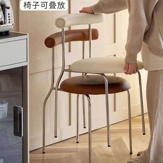 轻奢餐椅中古风家用靠背椅简约奶茶店家用网红椅奶油风蛋卷椅极简