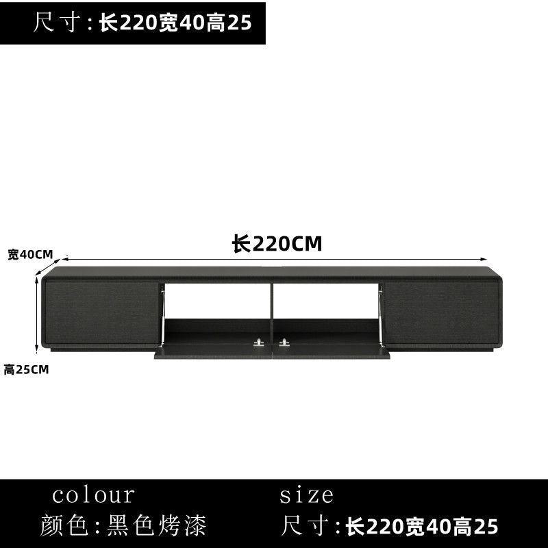 意式輕奢實木電視櫃組合 小戶型客廳黑色烤漆電視櫃中間鏤空背部