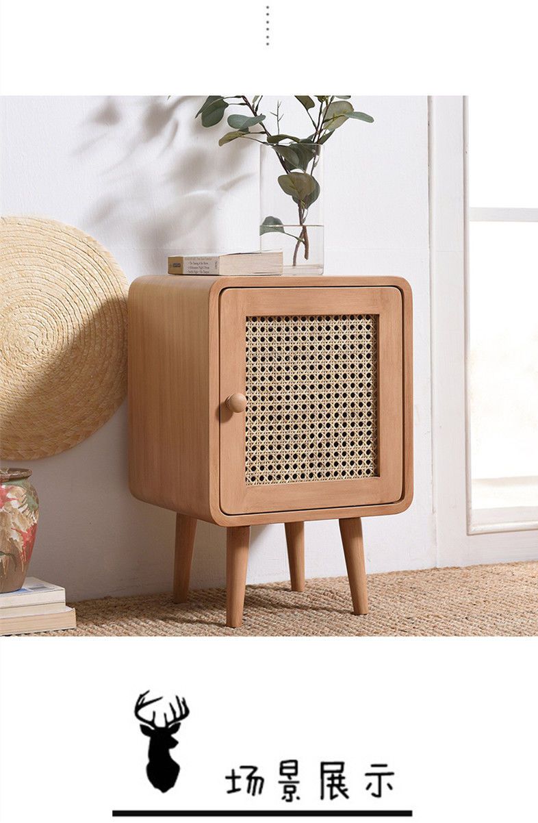 輕奢牀頭櫃簡約現代小戶型迷你實木牀頭收納臥室儲物櫃藤編牀頭櫃
