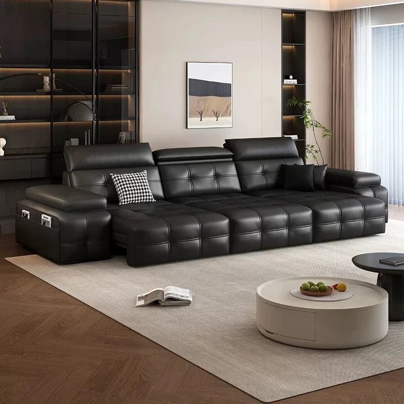 Lawrence Electric Top-Grain Genuine Leather Retractable Sofa Bed – Italian Light Luxury Multi-Functional Compact Option for Small Living Rooms